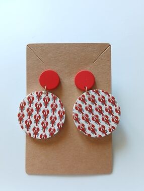 Fashion Jewelry Red and White Lobster Print Dangle Earrings